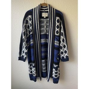 Lucky Brand Chunky Knit Open Front Cardigan Sweater Geo Print Boho Women’s M